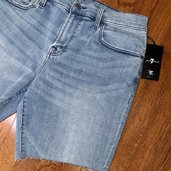 Men’s 7 For All Mankind Denim Shorts The Straight Raw Edge Hem New - Picture 6 of 9